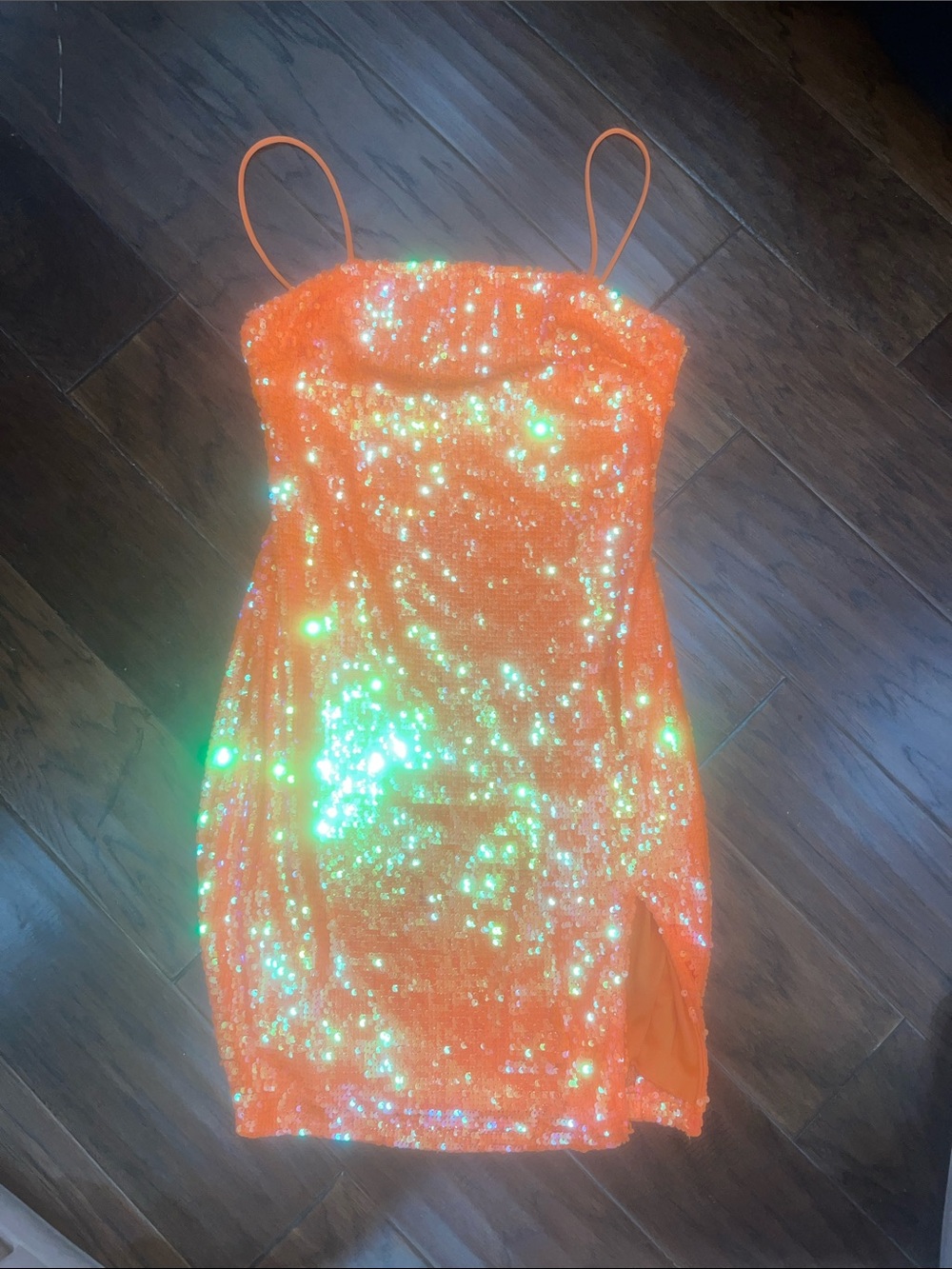 Motel Rocks Neon Orange Sequin Mini Dress